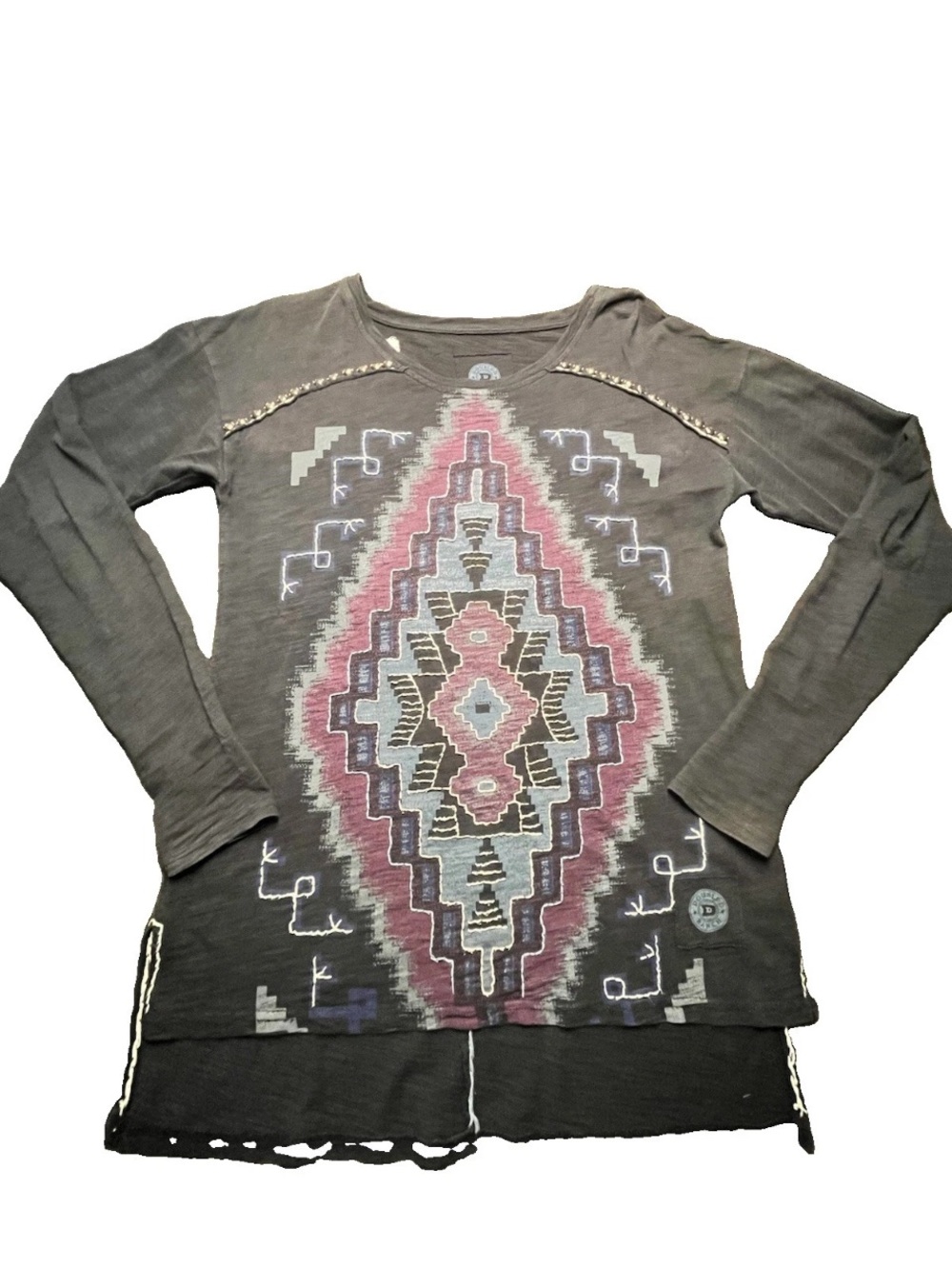Double D Ranch Distressed Black Long Sleeve Top, XS